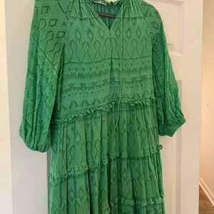 Alice + Olivia Emerald Green Tiered V-Neck Dress
